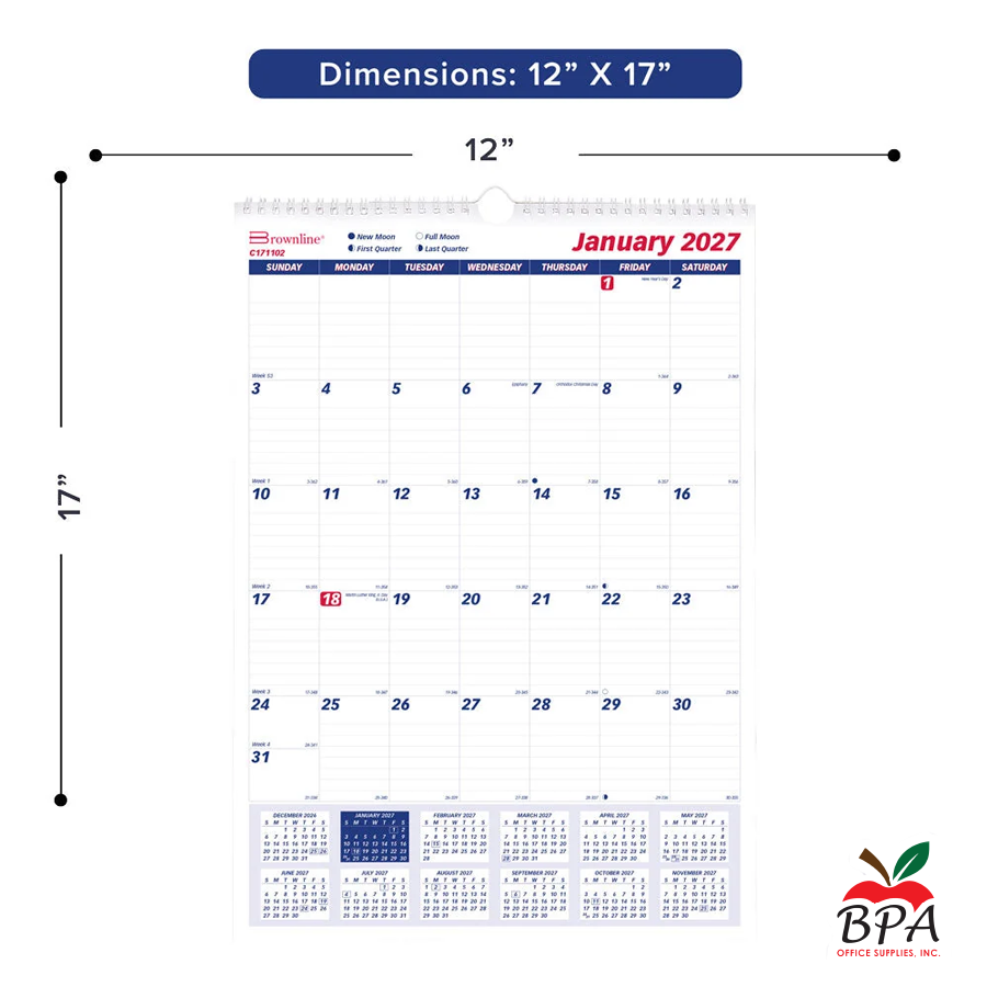 Brownline • Calendario de pared 2027 (12" x 17")