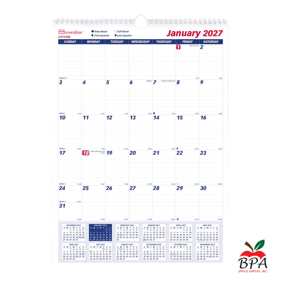 Brownline • Calendario de pared 2027 (12" x 17")
