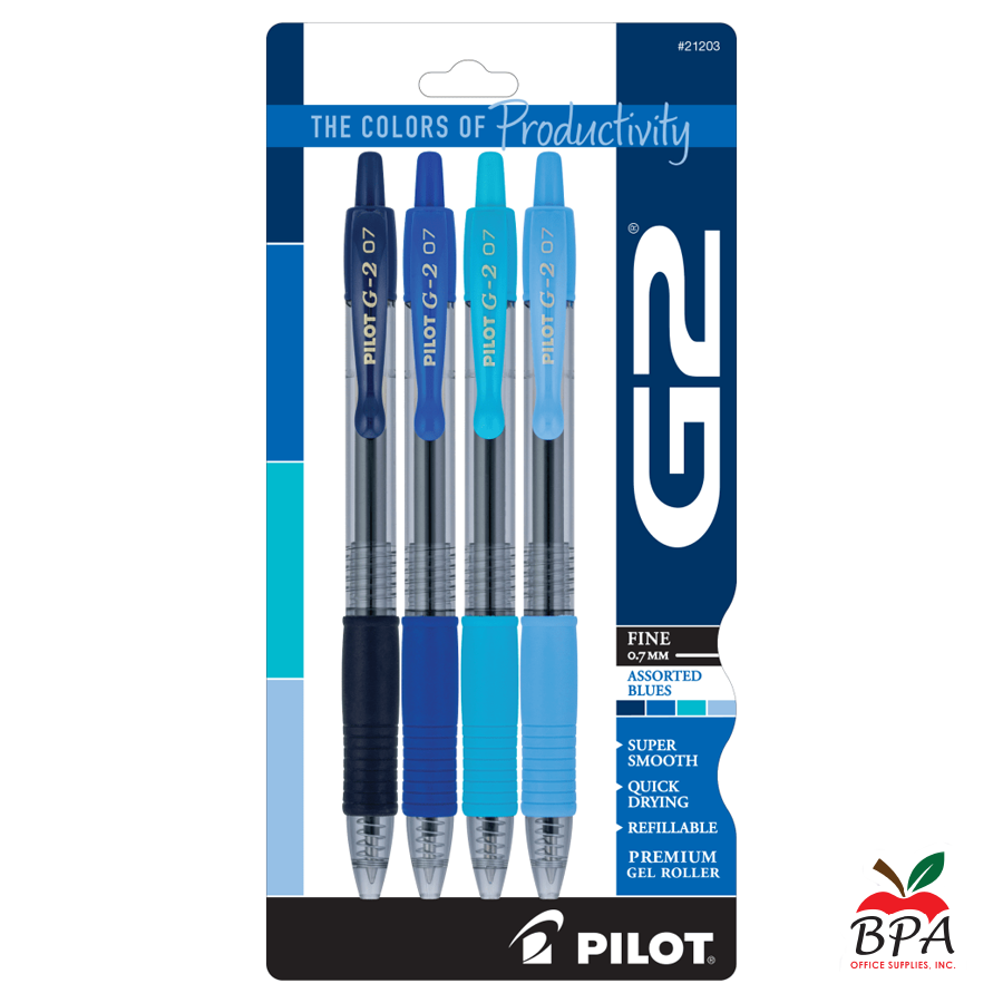 Pilot •  Bolígrafos G2 - Gel Fine - Retractable (pk/4 - asst Positivy Blue colors)