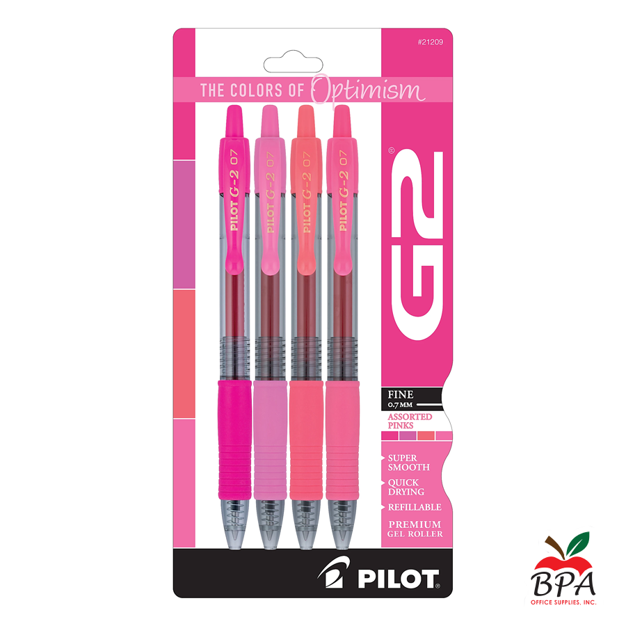 Pilot •  Bolígrafos G2 - Gel Fine - Retractable (pk/4 - asst Positivy colors)