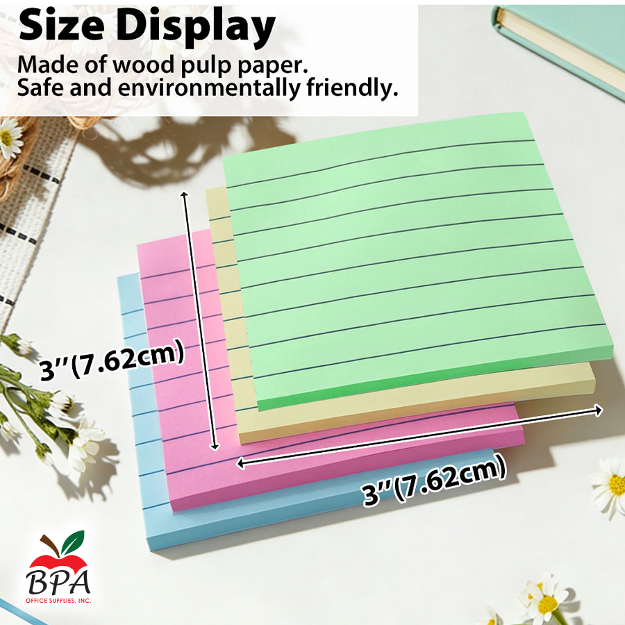 Bazic • Sticky Notes rayado 3" x 3" (colores - 3pk)