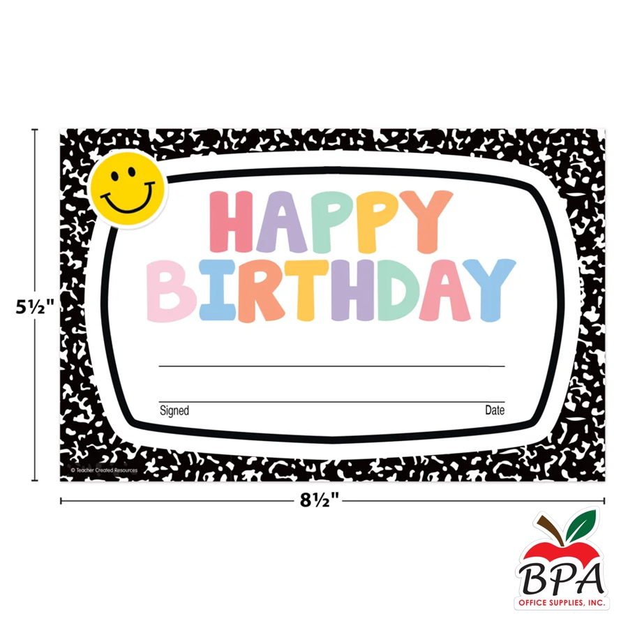 Teacher Created Resources • Certificados "Cool for School - Happy Birthday Awards"