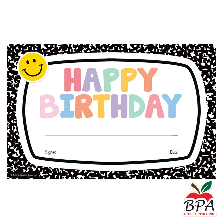 Teacher Created Resources • Certificados "Cool for School - Happy Birthday Awards"