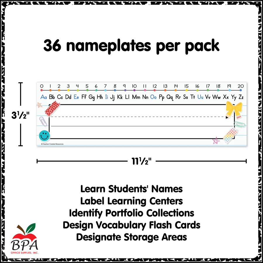 Teacher Created Resources •  Name Plates "Cool for School  - Alphabet Flat"