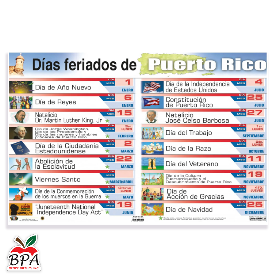 Anisa •  Cartel "Los días feriados de Puerto Rico"