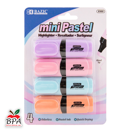 Bazic • Mini Resaltadores "highlighters" (set de 4 - colores pasteles)