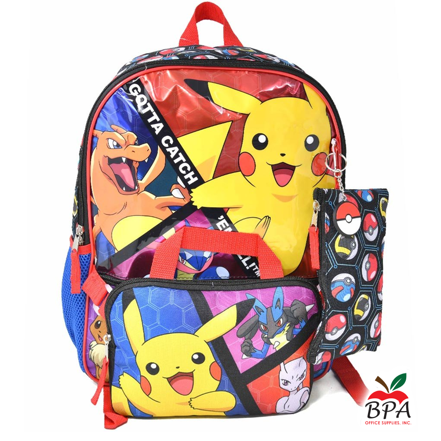 Pokemon • Mochila Grande de 16" + Lonchera + Monedero "Pokemon"