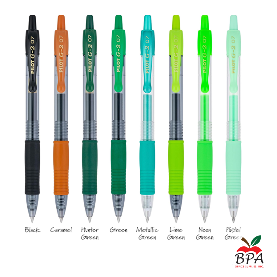 Pilot •  Bolígrafos G2 - Gel Fine - Retractable (pk/8 - asst green colors)