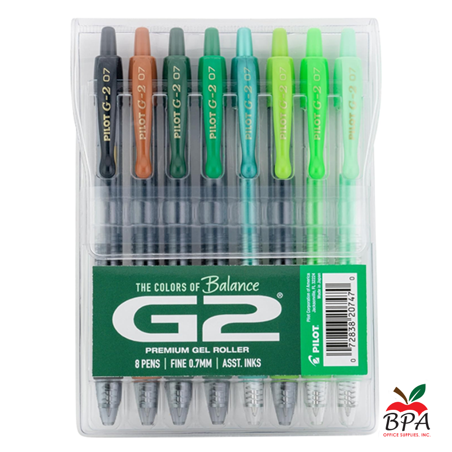 Pilot •  Bolígrafos G2 - Gel Fine - Retractable (pk/8 - asst green colors)
